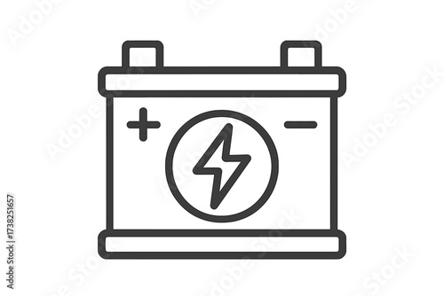 Car battery icon. Automotive accumulator symbol. Linear vector illustration for vehicle service. Power, energy, and electricity concept. Plus minus charge sign. Auto part pictogram.