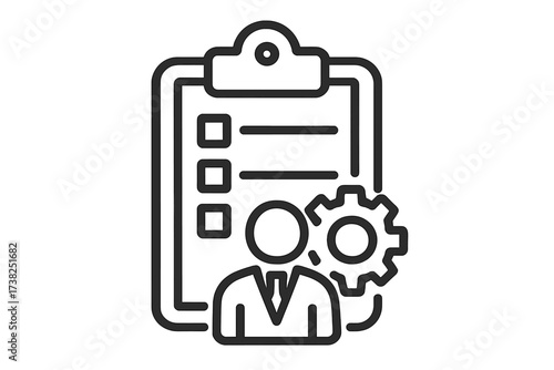 Project management icon. Employee skills and performance evaluation. Business process and task management symbol. User profile settings. Vector illustration on white background.