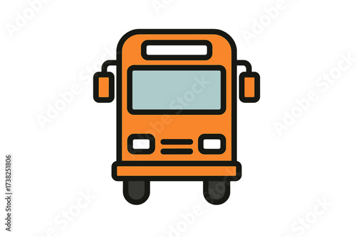 Bus icon vector illustration. School bus in flat design style. Public transport symbol for travel or back to school concepts. Minimalistic orange vehicle pictogram for web design.