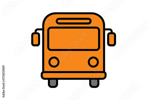 Orange bus front view icon. Minimalistic linear pictogram for web, apps, banners, social network. Public transport symbol. Filled color vector illustration for graphic design.