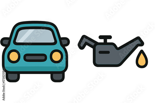 Car service icon with motor oil can and drop symbol. Automobile maintenance, engine lubrication, and oil change concept. Vehicle repair and garage sign vector illustration.