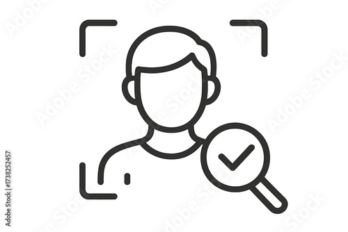 Face recognition line icon. Biometric identification symbol. User verification & facial scan for security access. Identity authentication concept. Person profile approved check.