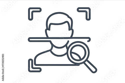 Facial recognition line icon. Biometric scanning for identity verification. User analysis and personal data protection. Know your customer (KYC) & security concept vector.
