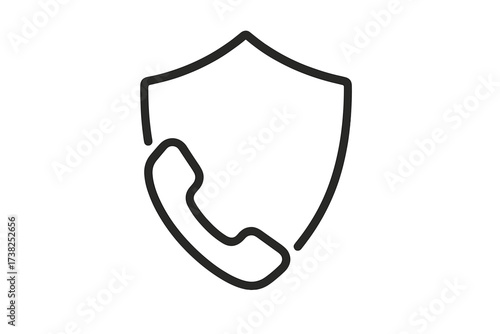 Secure call center icon. Phone protection and customer service shield symbol. Concept for communication safety, support hotline, and contact security. Vector line illustration.