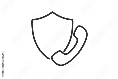 Secure call icon. Customer support service helpline symbol. Shield and phone for communication safety, privacy, and security protection. Minimalist line vector for web and apps.