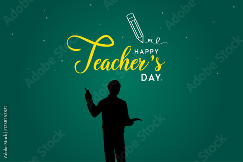 happy teachers' day card vector illustration, teachers' day poster design vector illustration, teachers silhouette vector illustration, teachers, proposers, study, October, green, yellow, black,