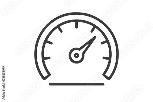 Speedometer icon vector graphic. Tachometer & gauge linear symbol. Car dashboard element. Concept of speed, performance, measurement. Velocity, power, acceleration indicator.