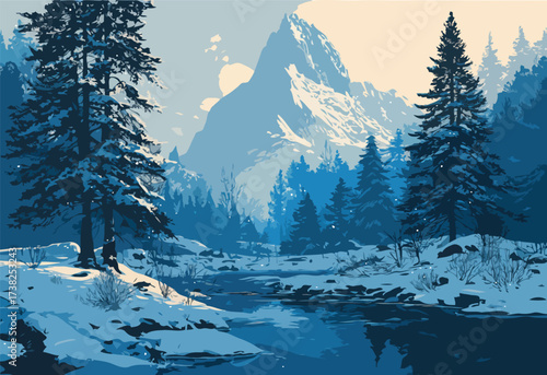 snow mountain vector art