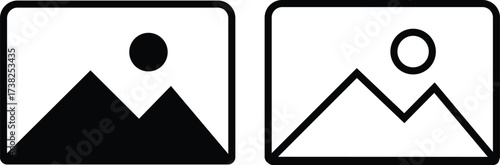 Gallery edit icon set in black flat and outline styles. Photo image vectors illustration. Picture editing symbol graphic design for media interface and mobile app isolated on transparent background.