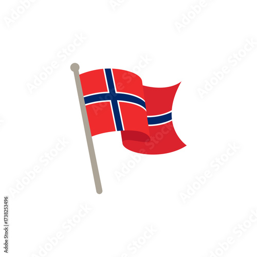Waving Norwegian Flag flat vector illustration.	