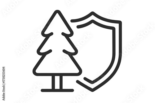 Tree and Shield Outline Icon, Linear Vector Illustration for Environmental Protection, Safety, Security, Nature Conservation, Eco Design, App and Web Graphic