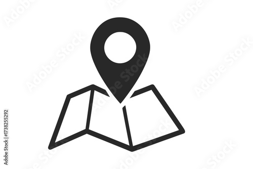 Vector map pin icon. Location pointer symbol. GPS marker on a folded map. Navigation and destination concept. Geolocation sign for web design, app, logo, UI. Travel route.