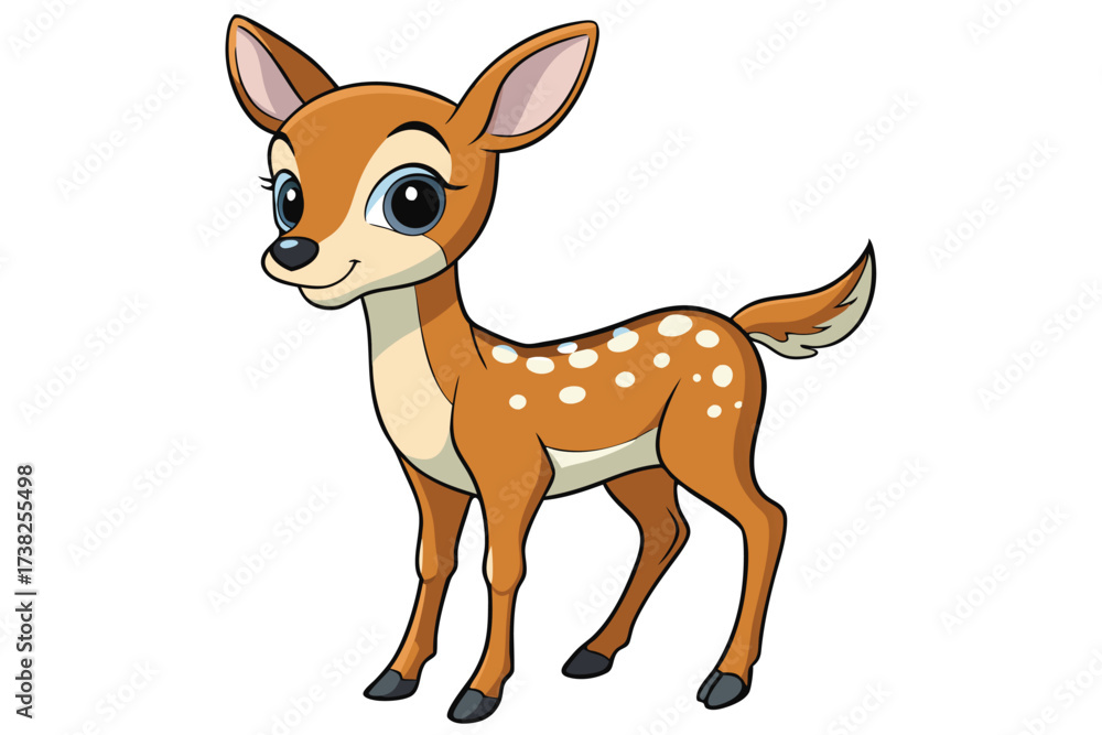 Obraz premium Cute Cartoon Fawn with White Spots on a White Background Art