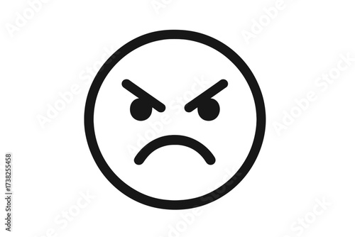 Angry face icon. Negative feedback, bad review symbol. Unhappy, sad, furious emotion. Anger, stress, frustration concept. Mad emoji, dissatisfaction pictogram for web, app, UI. Vector.