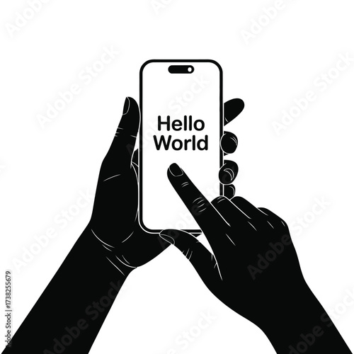 Holding smartphone with World Health Text displayed on screen.