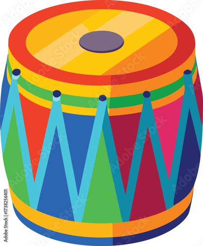 Colorful isometric drum with geometric patterns icon isolated on white transparent background vector eps png jpg business people clipping path cutout 2025 2026 4k full hd poster banner label download