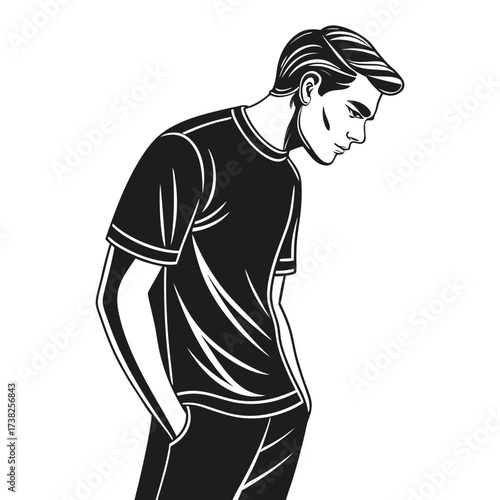 Handsome man in casual clothes looking down