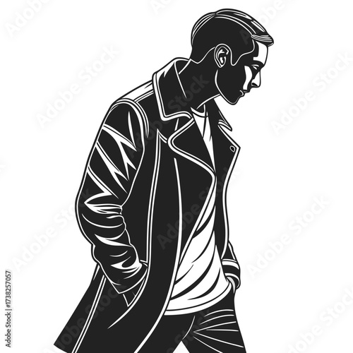 Monochrome man illustration for fashion design