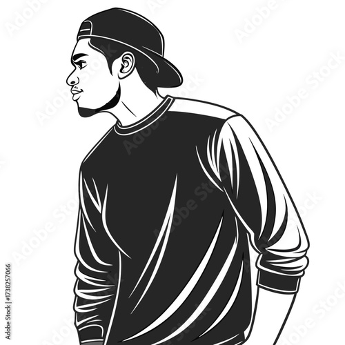 Stylish young man in a baseball cap and long sleeve shirt