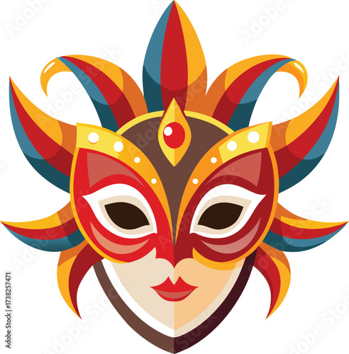 Colorful Venetian mask with ornate feather icon isolated on white transparent background vector eps png jpg business people clipping path cutout 2025 2026 4k full hd poster banner label download