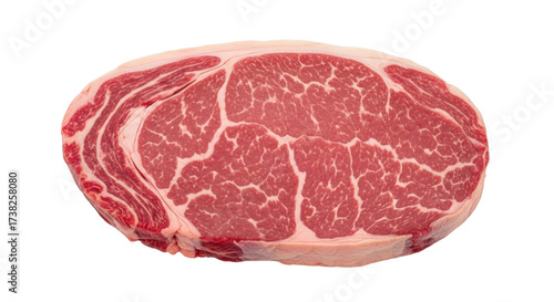 Fotografie Isolated ribeye steak with rich marbling for grilling or roasting, premium cut o