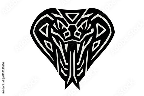 Tribal cobra head vector icon. Black and white snake logo symbol. Abstract serpent mascot emblem for tattoo design or esport team. Minimalist reptile graphic illustration.