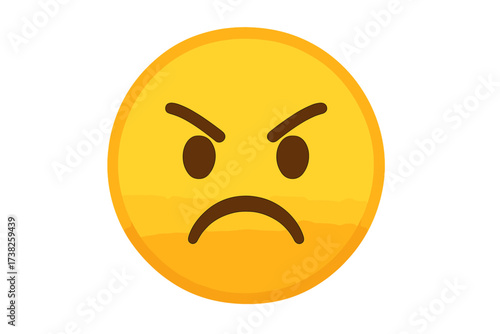 Angry face emoji vector illustration. Mad emoticon icon. Furious, annoyed, irritated expression. Negative emotion symbol. Frustration, rage, dissatisfaction concept. Bad mood.