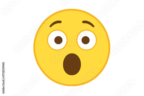 Hushed face emoticon vector illustration. Surprised, astonished, and flushed emoji with wide eyes and open mouth. Shocked smiley character icon. Isolated cartoon clipart design.