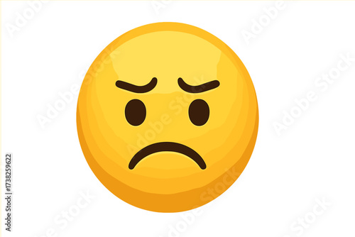 Sad face emoji with disapproval expression. Unhappy, angry emoticon icon. Vector illustration for negative feedback, bad review or dissatisfaction. Grumpy, annoyed smiley face.