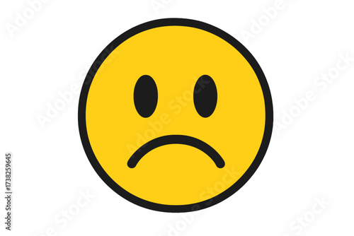 Sad face emoji. Unhappy emoticon vector icon. Disappointed smiley character expression symbol. Negative feedback, dissatisfaction or bad review concept. Simple flat design graphic.