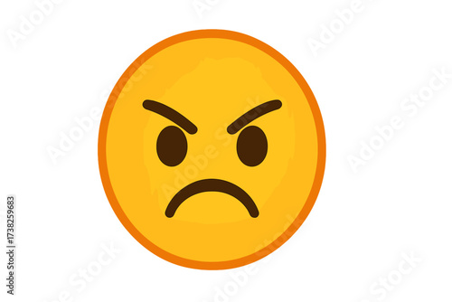 Angry face emoji vector icon for chat app. Mad emoticon illustration. Furious smiley character. Negative emotion symbol. Bad mood, stress, rage, frustration, annoyance concept.