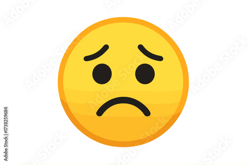 Sad face emoji. Unhappy emoticon showing disappointment, sorrow, or regret. Vector illustration of a worried, depressed, or pensive smiley. Isolated cartoon character icon.