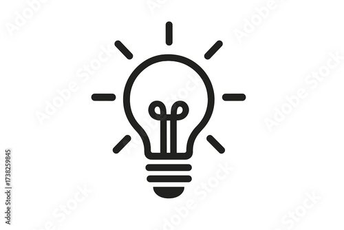 Lightbulb icon for creative idea and innovation. Vector lamp symbol of solution, inspiration, and knowledge. Glowing electric light sign for energy, learning and genius.