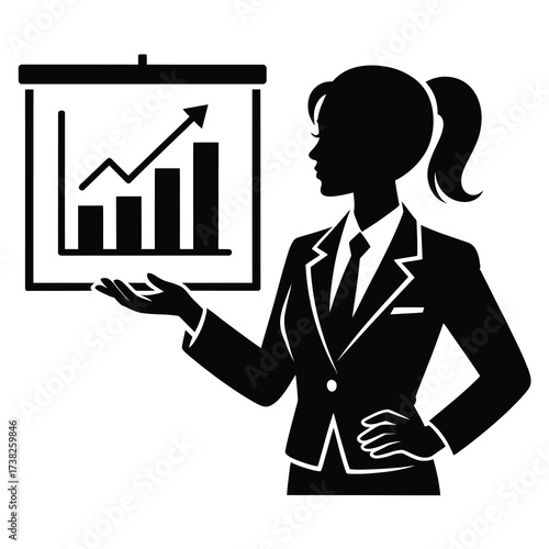 Silhouette of a businesswoman presenting a growth chart
