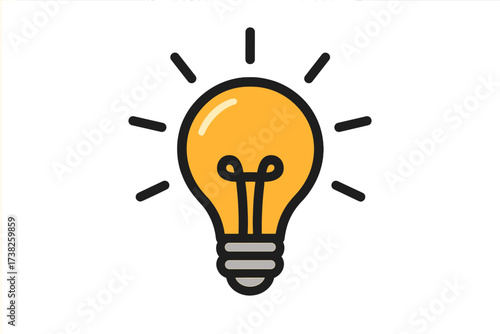 Lightbulb icon vector illustration. Symbol of idea, solution, and innovation. Lamp shining with light rays. Metaphor for creativity, thinking, inspiration, and discovery.