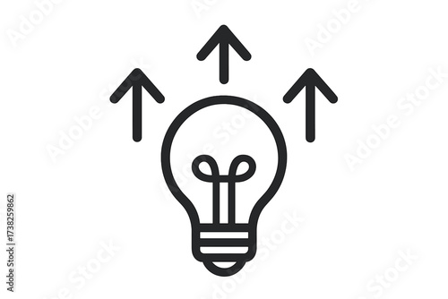 Lightbulb with arrows up icon. Concept for creativity, innovation, solution, brainstorming, and development. Metaphor for new ideas, growth, progress, and business success.