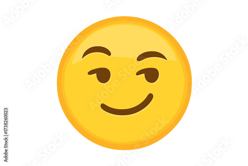 Smirking face emoji vector icon. Smug, arrogant, or proud emoticon with a confident smile. Flirting, mischievous, or satisfied expression. Yellow cartoon smiley character.