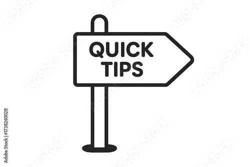 Quick tips signpost vector illustration. Metaphor for advice, help, and guidance. Directional arrow pointer icon for information, suggestions, hints, and quick solutions.