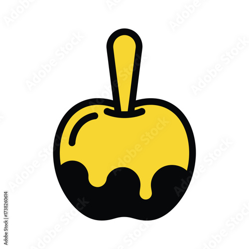 Caramel Apple Yellow Black Illustration Isolated on White