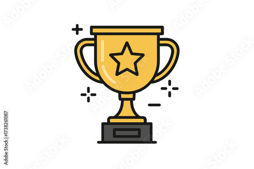 Winner cup trophy with golden bowl, first place award with star symbol, prize and achievement reward, success concept, earn points, online business victory, vector icon