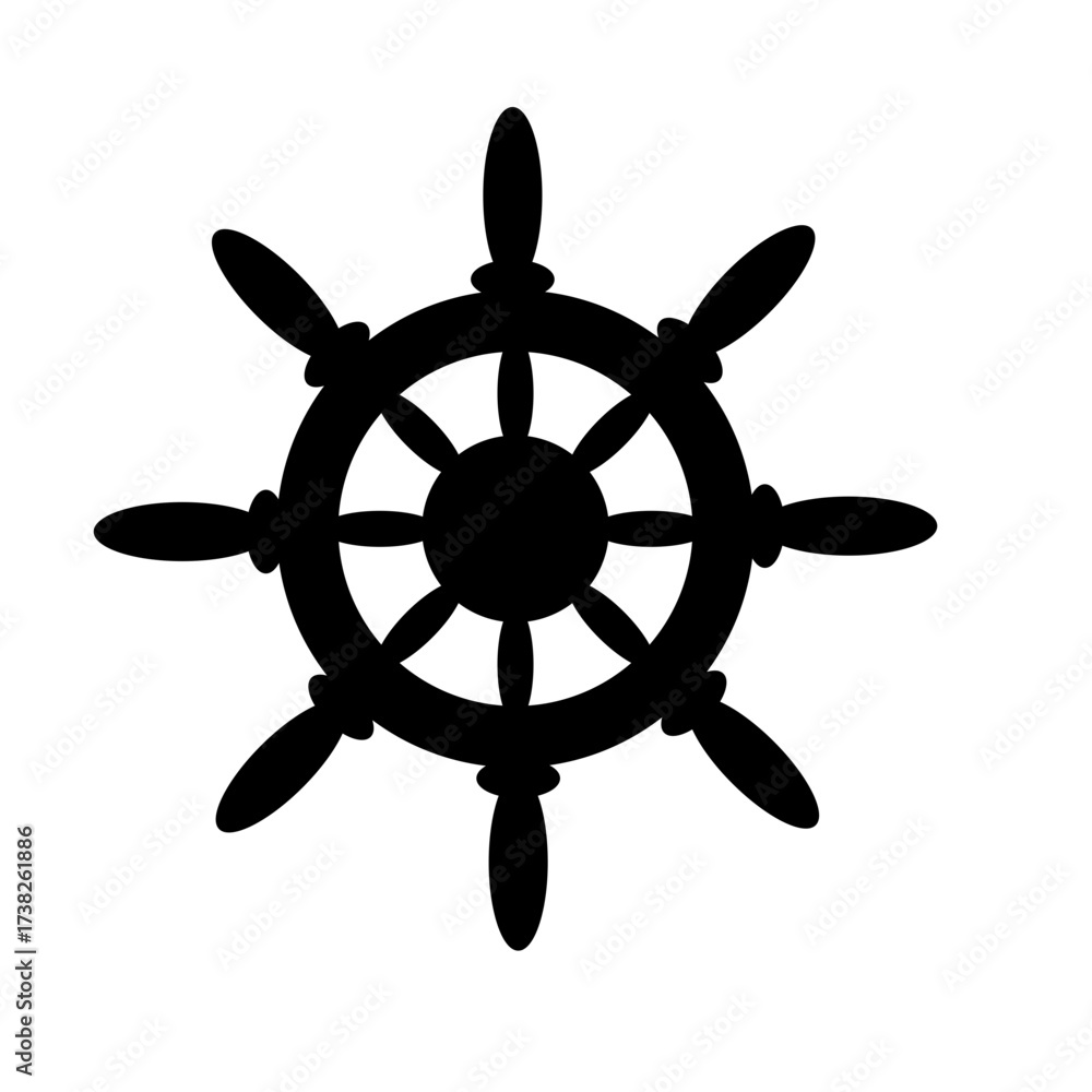 Obraz premium Ship steering wheel silhouette isolated SVG vector, black nautical helm icon on transparent background, maritime navigation symbol, sailor control wheel outline, boat and yacht equipment graphic for s