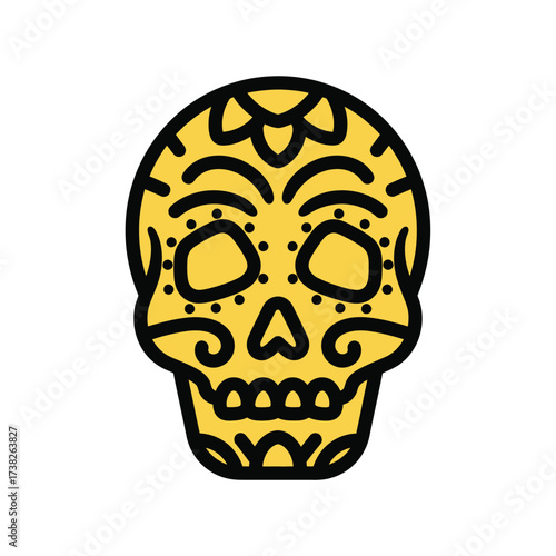 Sugar Skull Yellow Decorative Illustration for Day of the Dead