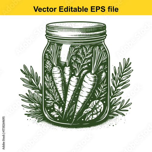 Vector art of handdrawn illustration of carrots preserved in a mason jar