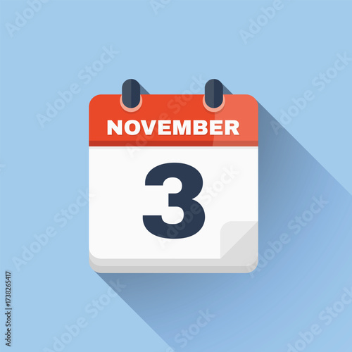 Flat calendar icon displaying November 3 date