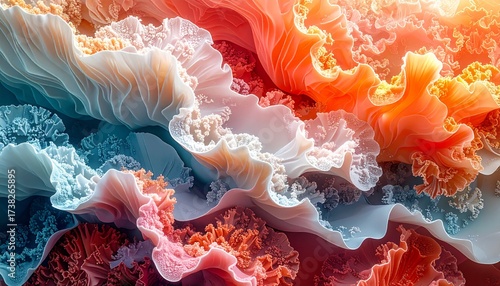 Organic coral-like structures with vibrant colors and intricate abstract patterns
