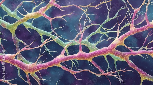 Colorful Neurons in Brain Network Illustration with Neural Connections