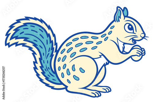 Cute Squirrel Cartoon Character Holding Nut on White Background, Detailed Design