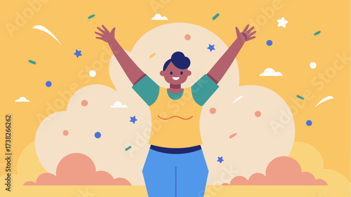 Its not easy but he learns to appreciate the uniqueness of his body and celebrates every small victory.. Vector illustration