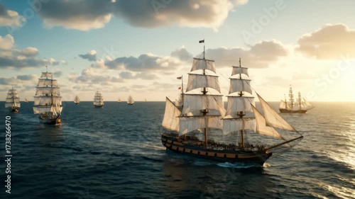 Wallpaper Mural Majestic Tall Ships Sailing Across the Open Sea at Sunset Torontodigital.ca