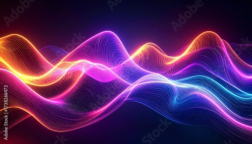 Vibrant neon waves glowing in abstract colorful futuristic background
